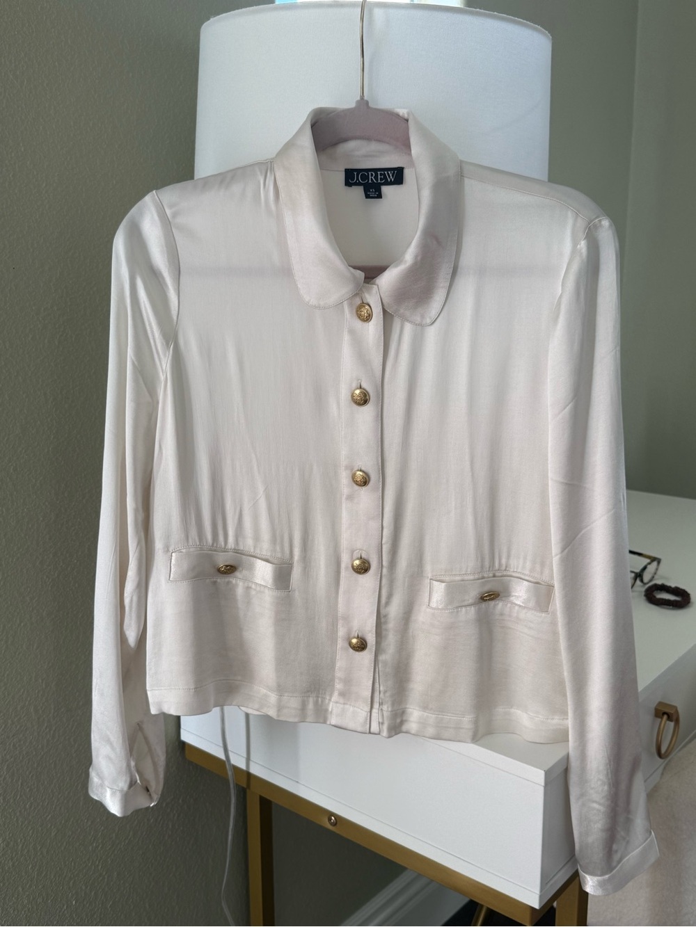J.CREW Satin Button-Front Jacket in Soft Ivory XS